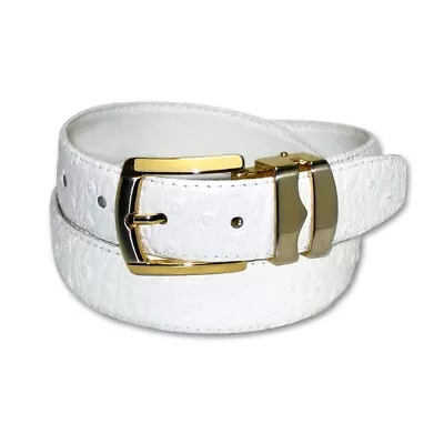 OSTRICH Pattern WHITE Color BONDED Leather Men's Belt Gold-Tone Buckle Regular • $17.95