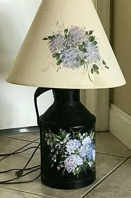  Signed  Country  Hand Painted Flowers Milk Can Lamp Base And Painted Lamp Shade • $39