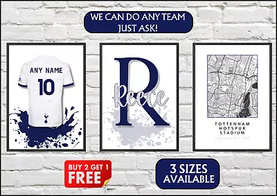 Personalised Tottenham Football Print Wall Art Poster Custom Set Of 3 Spurs Gift • £2.99