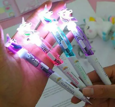 Light Up Unicorn 3 Pcs LED Gel Pens Cute Novelty School Stationery 0.5m Blue Ink • £5.59