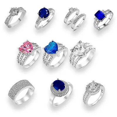 £4.55 • Buy Ring Silver Jewellery Cubic Zirconia Crystal Women's Ladies Engagement Gift UK