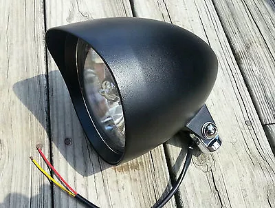 Black Custom 5¾ In Headlight W/Round Visor/Tribar For Harley CLEARANCE Was $192 • $125