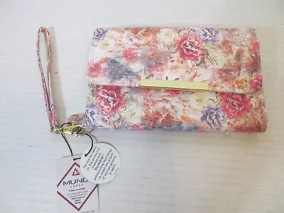 Mundi Floral Bi-Fold Wallet W Zippered Section Vegan Leather RFID Protection • $17.95