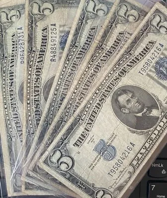 ✯$5 Blue Seal Lincoln Dollars ☆ Silver Certificate Old Estate Money Lot ✯ • $19.85