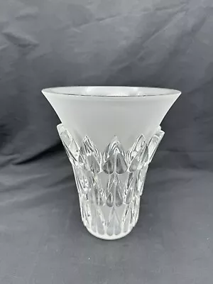 Vintage Lalique France Frosted & Clear Feuilles Art Glass Vase 7 1/4  Tall • $565.99