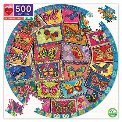 EeBoo 500 Pc Round Puzzle – Vintage Butterflies Family Puzzle 03892 • $44.99