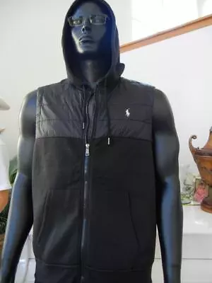 Polo Ralph Lauren Performance Black Quilted Full Front Zip Up Hooded Vest Nwot • $49.99