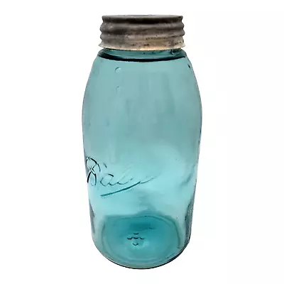 Ball Perfect Mason Jar Blue Half Gallon 1910 1923 Aqua 1/2 Gal 5 Dots Lid • $35
