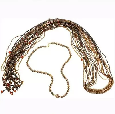 14K Clasp & Beads With Earth Tone Beads / Multi Strand Necklaces.   • $48