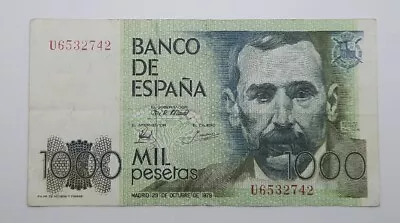 1979 / Banco De España Spain - 1000 Pesetas Banknote Serial No. U 6532742 • £8.39