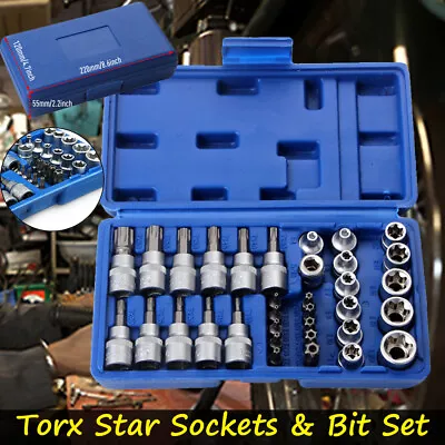 34pcs E Torx Socket Set Star Hex Bits Garage Torque 3/8  E4-E20 Drive Tool Case • $23.49