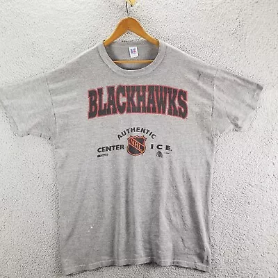 Vintage Russel Chicago Blackhawks NHL T-Shirt Large Ice Hockey USA Made • $19.18