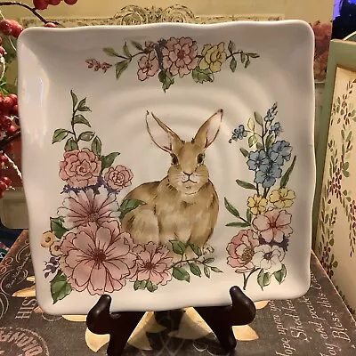 Maxcera~Spring Collection~8.5” Square Plate~Rabbit & Pastel Florals~FREE SHIP 🐇 • $26.99