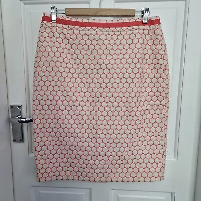 Boden Pencil Skirt Size UK 14 Regular Pink Cream Dot Print Lined Spring Summer • £12.99