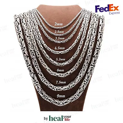 Solid 925 Sterling Silver Men's King Byzantine Round Chain Necklace ALL SIZES • $64.90