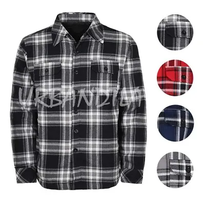 Men's Long Sleeve Heavy Quilted Lined Plaid Flannel Shirt Jacket • $27.95