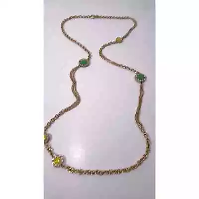 J.Crew Women's Green Yellow Enamel DOT Cyrstal Necklace NWOT 32.5 • $7