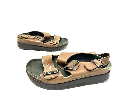 Mephisto Womens 37 7 Tan Leather Ankle Strap Comfort Sandals Shoes • $41.09