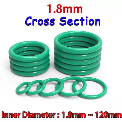 1.8mm Cross Section O-Rings FKM Rubber 18mm -120mm ID Oil Resistant Seals Green • £1.33