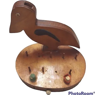 Vintage Wood Duck Bird Sewing Caddie Scissor Thread & Thimble Holders Drawer • $37.95