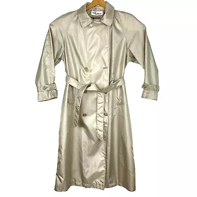 Totes 12P Vintage Beige Sand Trench Coat Double Breasted Nylon Belted Metallic • $15