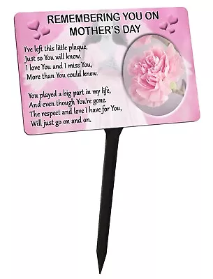 Mothers Day Memorial Plaque & Stake.  Pink Carnation Waterproof Garden Grave • £12.99