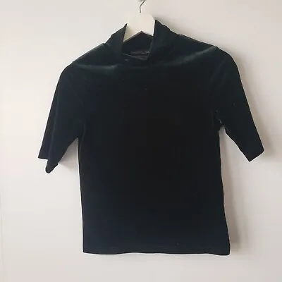 $24.99 • Buy Zara Velvet Short Sleeve Mock Neck Green Top Size S