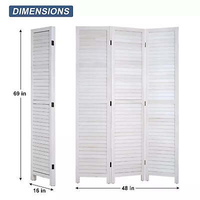 3/4 Panel Wood Room Divider Privacy Wall Divider Folding Wood Screen Panel White • $79.99