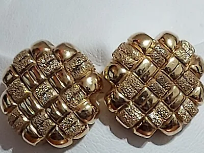 **VERONESE GOLD VERMEIL BASKET WEAVE CLIP EARRINGS**~Sterling Silver~10 Grams • $27.99