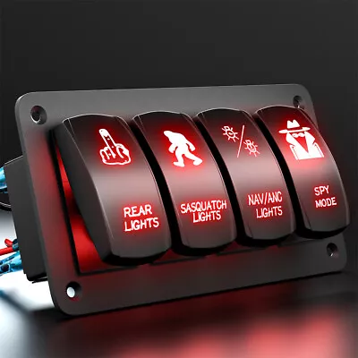 4 Gang Toggle Rocker Switch Panel Car Boat Red LED Backlit STSP ON-OFF • $27.99