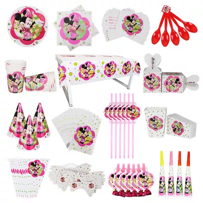 Minnie Mouse Party Supplies Plates Napkins Tablecovers Banners Birthday Decors • £4.29