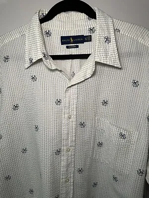 Polo Ralph Lauren Shirt Men's XLT Seersucker Anchor Dog Short Sleeve Button Down • $24.97