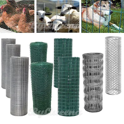 Metal Wire Mesh PVC Coated Chicken Fencing Rabbit Aviary Fence 5m-50m Roll • £10.66