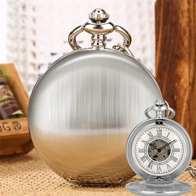 Silver Pocket Watch Automatic Mechanical Timepiece Pendant Chain Roman Number • $16.91