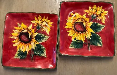 Maxcera Corp Red Sunflower 11.25  Square Dinner Plate - Set Of 2 • $19.47