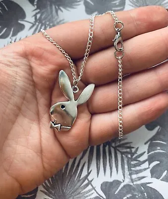 £3.85 • Buy Silver Bunny Chain Necklace Pendant Play Boy Logo Harajuku Hipster Unisex NEW