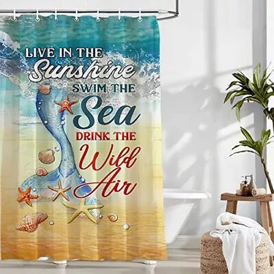 Mermaid Shower Curtain Summer Ocean Beach Bathroom Decor Nautical Shower Curt... • $17.24