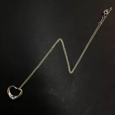 TIFFANY&CO. Silver 925 Elsa Peretti Open Heart Pendant Necklace/9X2313 • $1
