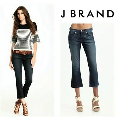J BRAND Jeans Gigi Women 27 Mid Rise Straight Crop Fray Hem Blue Stretch Denim • $6.99