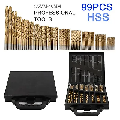 HSS Drill Bit Set Cw Metal Case 1mm-10mm Bits Metal Wood Plastic 99PC Kit • £11.99