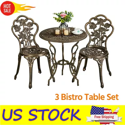 Patio Metal Bistro Table Chairs Set W/ Umbrella Hole Outdoor Furniture Bronze US • $140.06