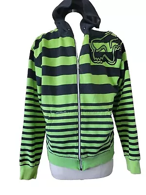 Y2K Fox Riders Co. Zip-up Hoodie  Monster Green & Black Stripped Large RARE • $40.22