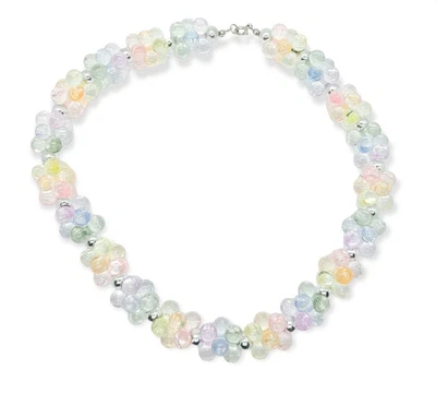 $10 • Buy Necklace Pastel Bubble Cluster 17in Collar Silver Tone Spring Colorful 