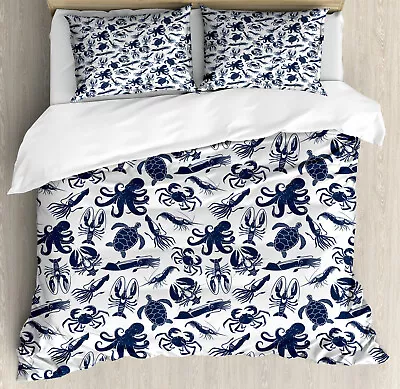 £42.99 • Buy Nautical Duvet Cover Set Monotone Sea Creatures