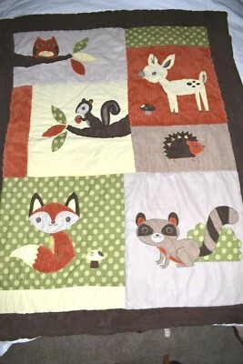 $29.25 • Buy Sweet JoJo Baby Crib Bedding Quilt, Sheet, Woodland Animals Owl Fox Racoon EUC