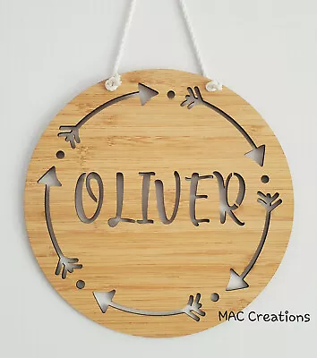 Tribal Arrow Wooden Name Wall Door Plaque Sign Nursery Kids Baby Boy Round Wood • $25