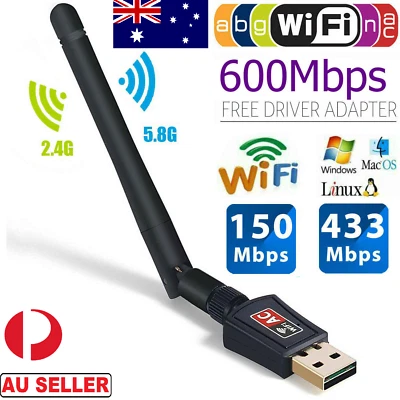 $24.79 • Buy 600Mbps 5Ghz 2.4Ghz USB WIFI Adapter For Windows,Desktop,Laptop,PC,Linux,OS AUS