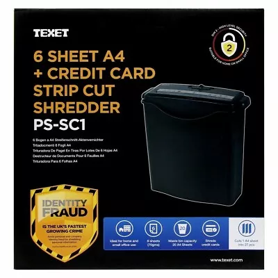 6 SHEET A4 + CREDIT CARD STRIP CUT 10L PAPER Shredder TEXET PS-SC1 • £27.99