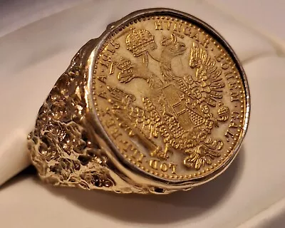 Solid 14k Gold Gent's Ring With 22 K Gold 1/10 Oz Coin Size 9 1/4.  $ 1750.00 • $1750
