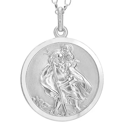 Sterling Silver St Saint Christopher Pendant Necklace With 18  Chain And Box • £29.99